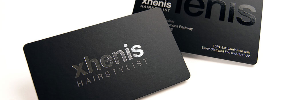 Silk Business Card with Spot UV and Stamped Foil At Primoprint, we offer a variety of business cards to choose from including silk business cards, foil business cards, matte business cards and linen business cards.
