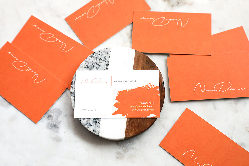 Painted Edge Business Cards The color Orange is known for exuding a cheerful, fun, friendly, and adventurous personality.