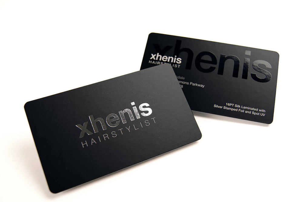 Black Business Card with Spot UV This is a Black business card with Spot UV. We'll discuss CMYK rich black values to ensure your card is printed in true black.