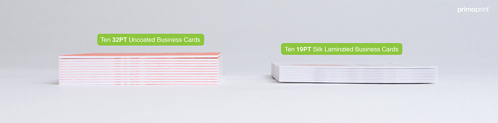 Thickness of Standard vs. Thick Business Card Check out the business card thickness from our 32PT vs 19PT.