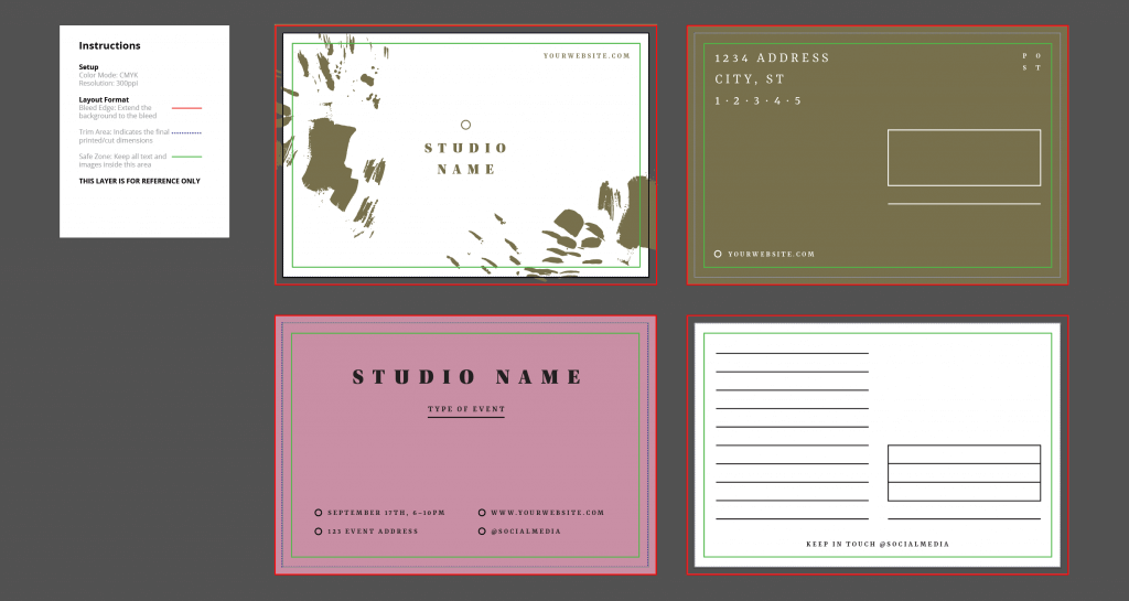 Free Postcard Design Template The “Bold Postcards Set” by Hands-On offers 4″ x 6″ postcard layouts with bleed.