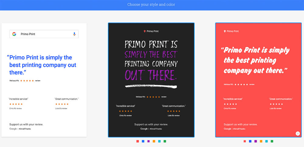 Google #SmallThanks Posters You can select from a variety of options for your Google Review Posters