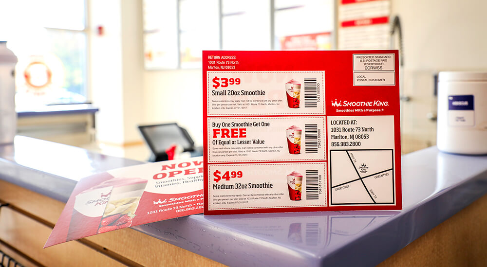 Every Door Direct Mail® Postcard with coupons Postcard marketing is great for bringing awareness to your franchise.