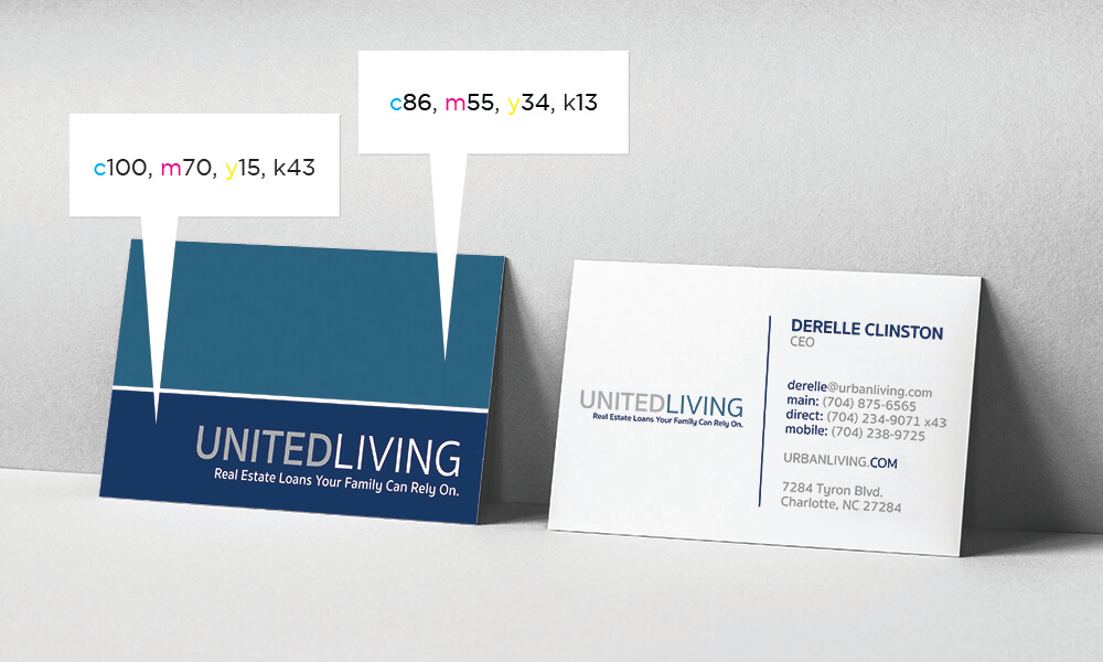 Blue Buisness Cards The business card displays two different shades of blue.
