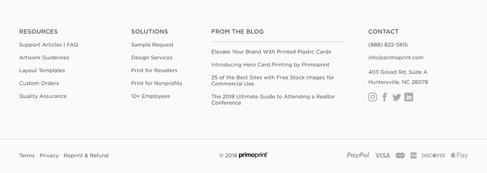 New Primoprint Footer Access our support articles, request design services, and check out our latest blog posts right from our footer.