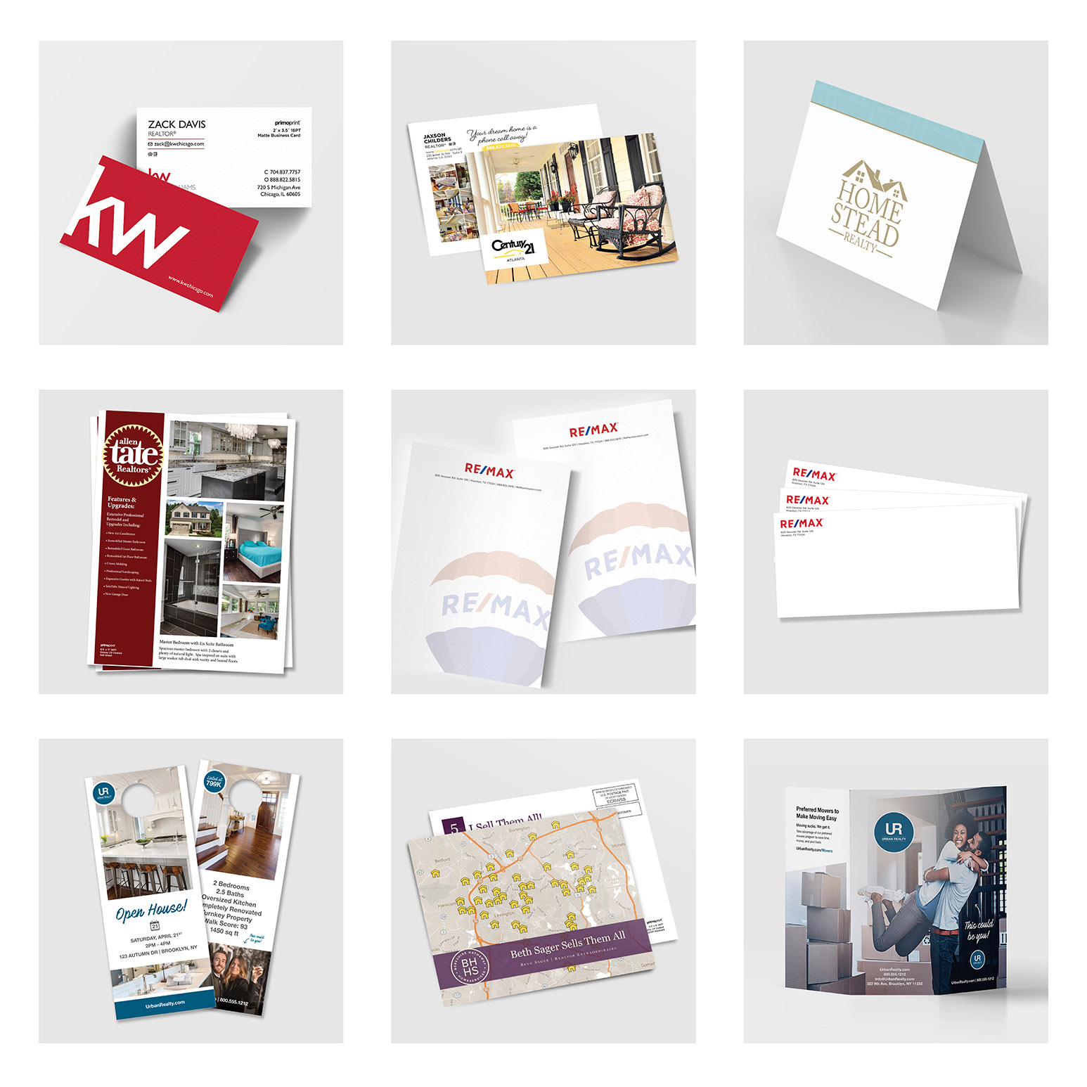 Request Your Free Real Estate Sample Packet Our free real estate sample packet includes a variety of marketing products; business cards, postcards, door hangers, EDDM®, brochures, and more.