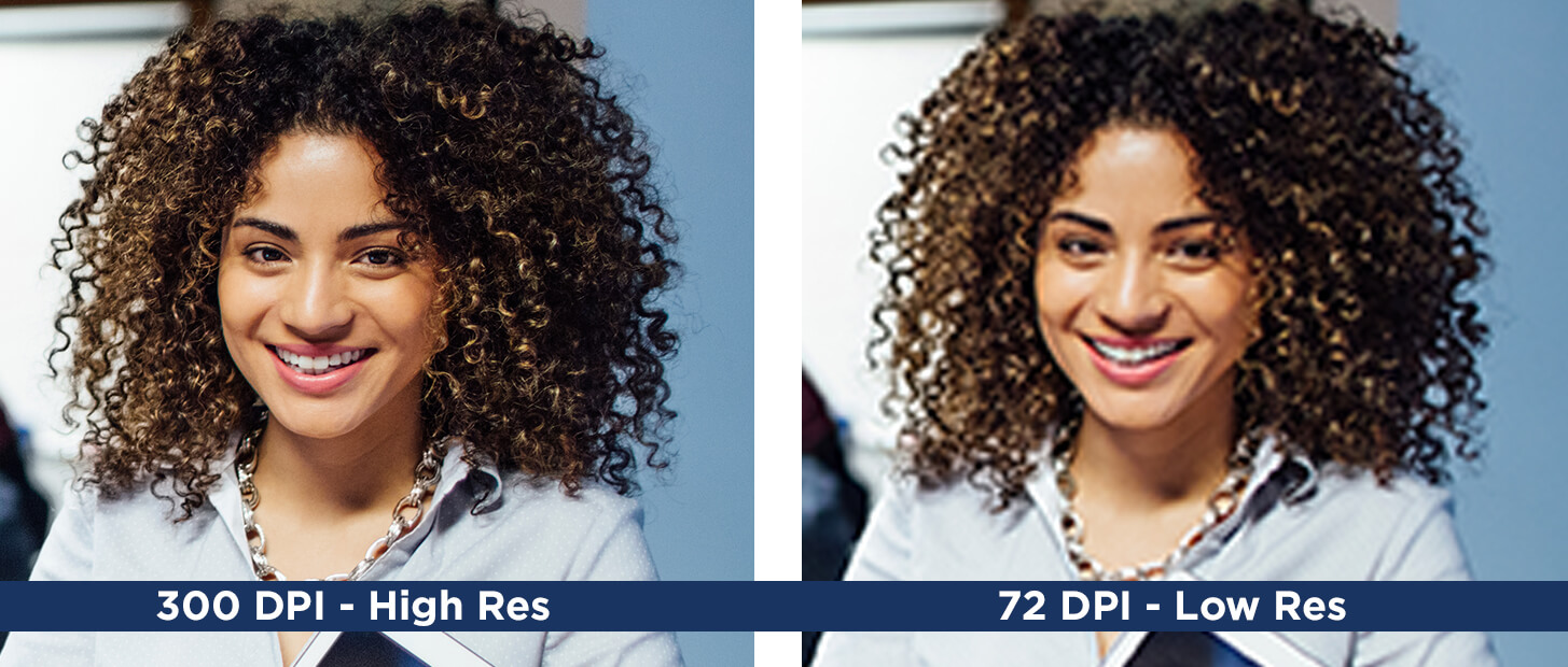 300dpi Image Compared to 72dpi Image It's best to have a 300dpi image compared to a 72dpi for printing.