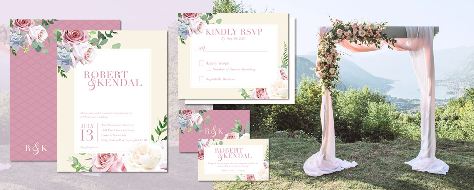 Pink Wedding Invitation Design Tip: The color pink is most often associated with charm, politeness, sensitivity, tenderness, and sweetness.