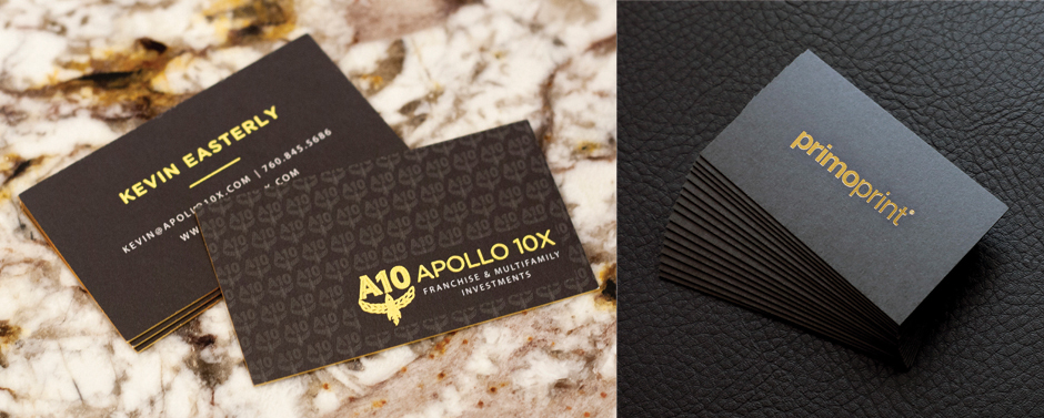 Gold and Black painted edge cards with gold stamped foil. Custom order.