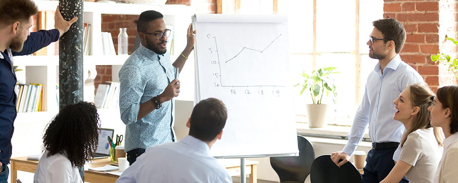 Business Growth Meeting. Increase sales, retain employees, watch performance.
