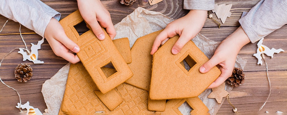 Gingerbread house contest. Kids vs adults. Family fun.